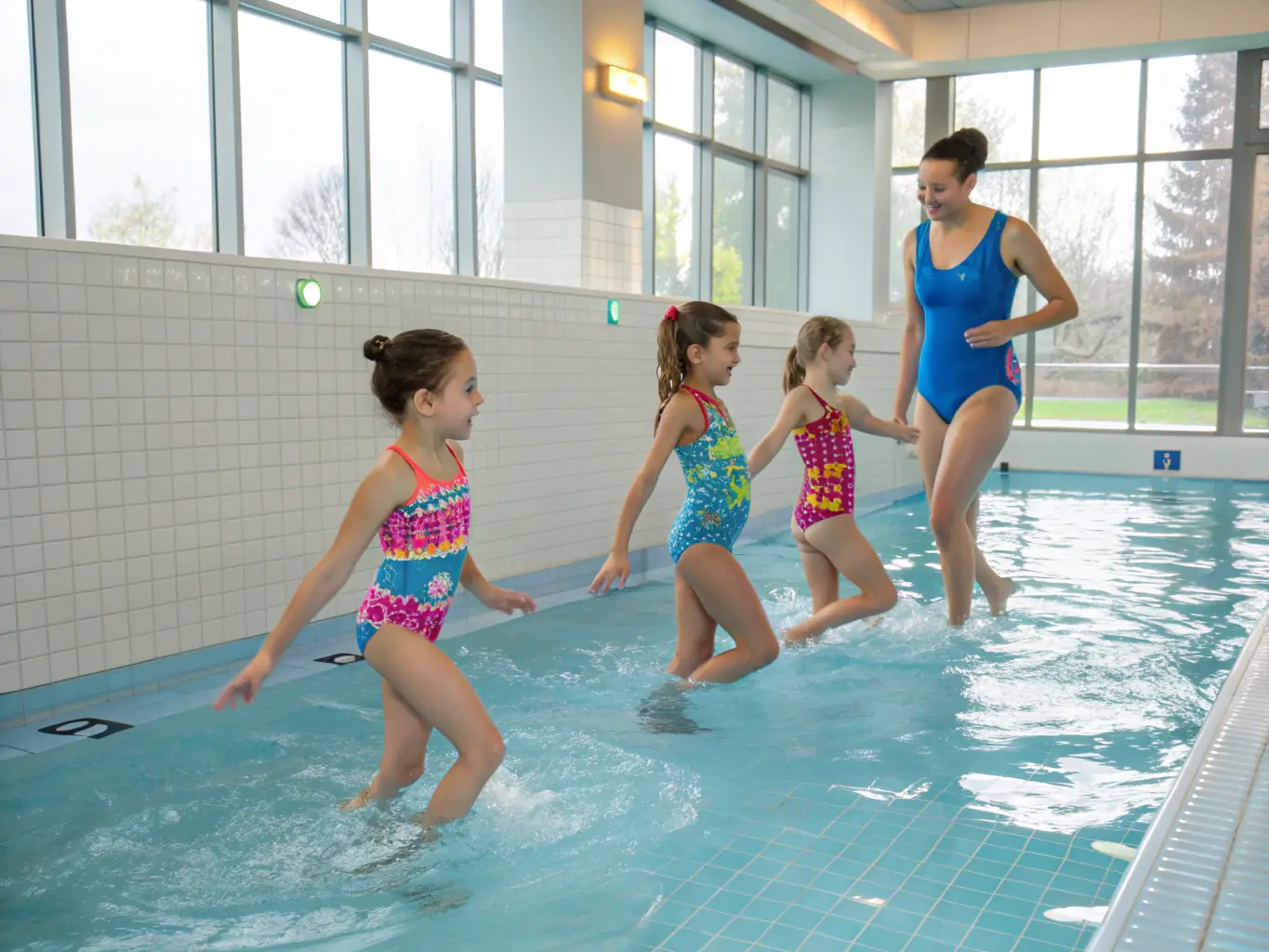 A vibrant image of children participating in a beginner swimming lesson, with instructors guiding them in a safe and fun environment. The pool is clean and well-maintained, reflecting the organization's commitment to safety and quality.
