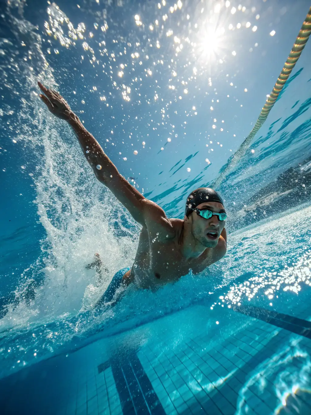 A young swimmer diving into a pool, showcasing the energy and excitement of the CHER DEPARTMENTAL SWIMMING COMMITTEE's youth program.